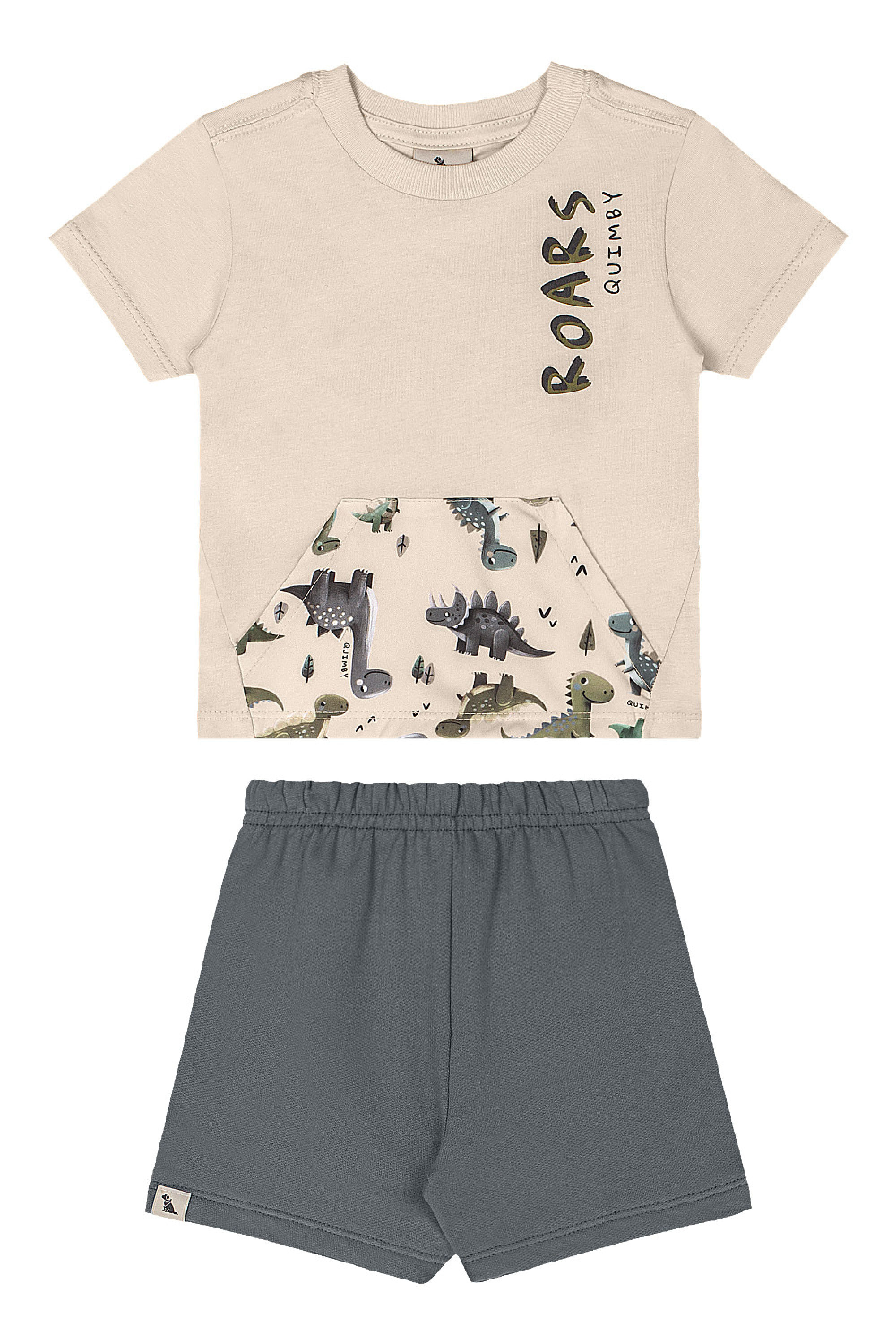 Conjunto Camisa Dino e Bermuda para Bebê Menino (Bege) Quimby - Imagem 8